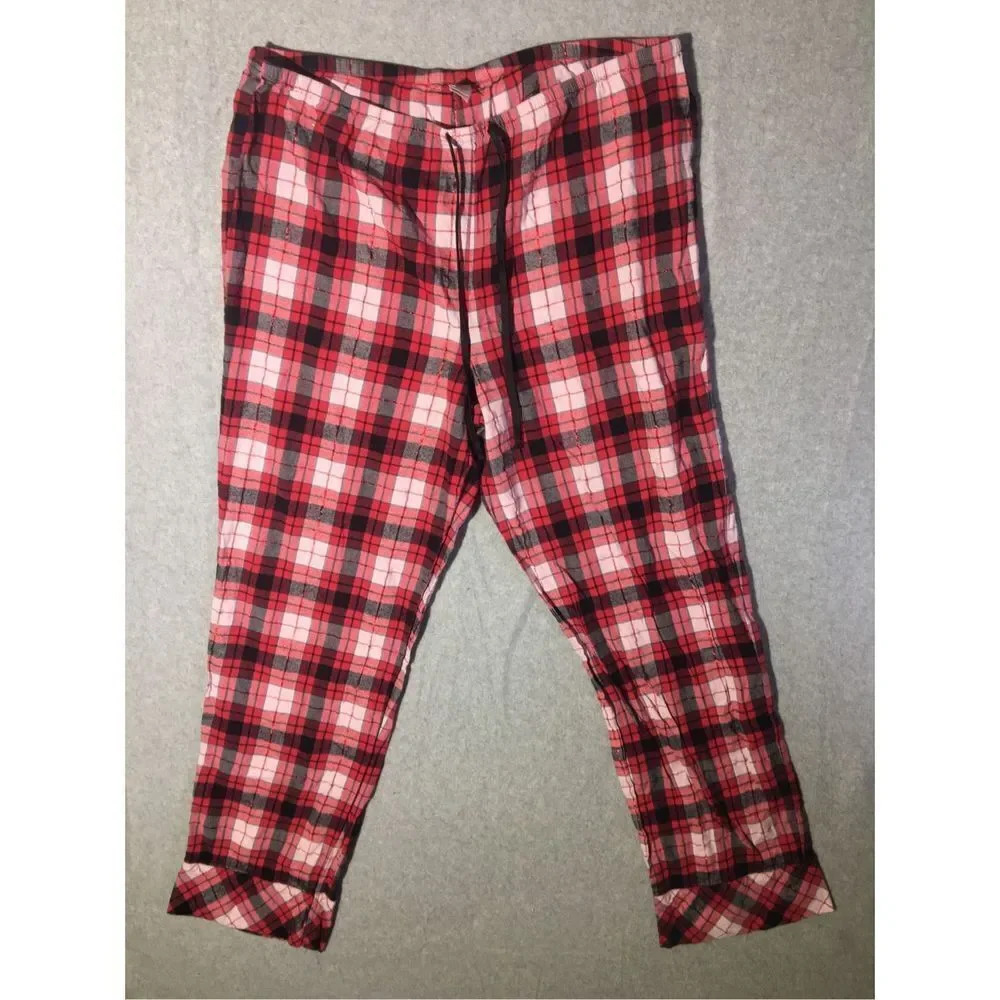 Womens Victoria’s Secret Pajama Pants Size Large Red Plaid Sparkly Sleep Cute
